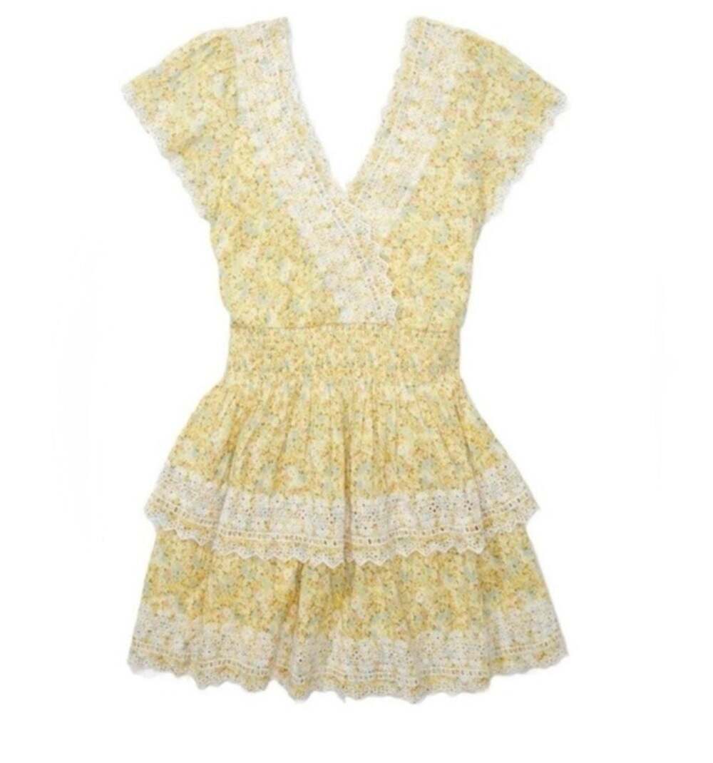 American Eagle Yellow Floral Layered Lace Boho Mini Dress - Picture 7 of 11